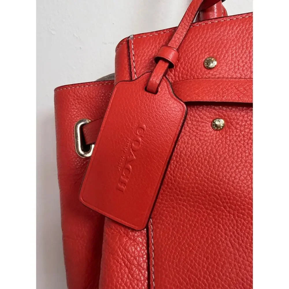 Coach Red Gold Detailed Turnlock Tie Medium Tote Purse‎ Bag